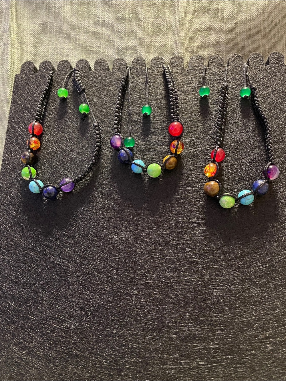 Set of 3 -  Multi- Stone Beaded Macrame Bracelet with Aventurine pull cord